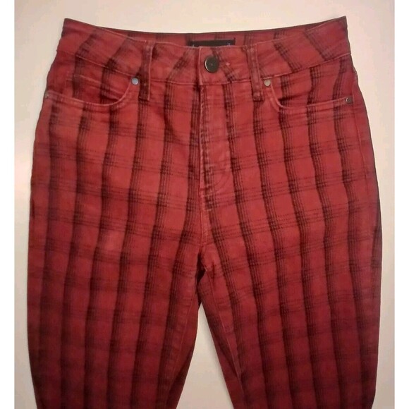 NWT PAIGE Sz 25 Hoxton Tartan Plaid High Waist Ankle Skinny Pant Stretch Red/Blk - Picture 4 of 16